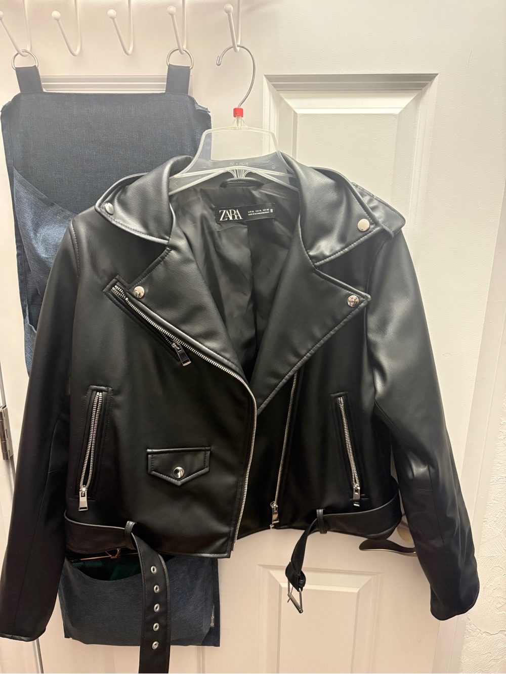 ZARA Black Faux Leather Biker Jacket with Belt